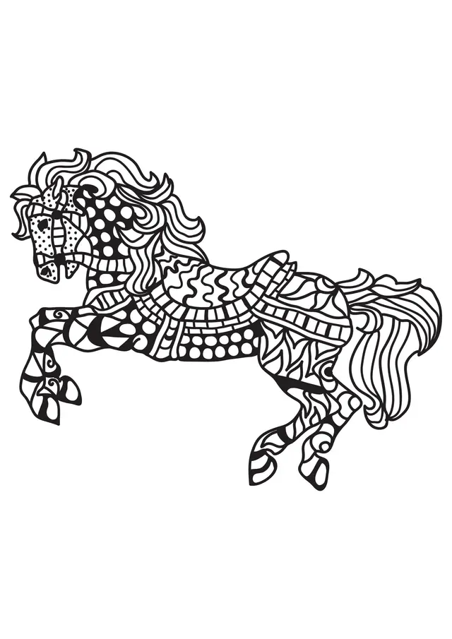 Coloriage Cheval zentangle motifs complexes adulte - Adulte cheval à imprimer