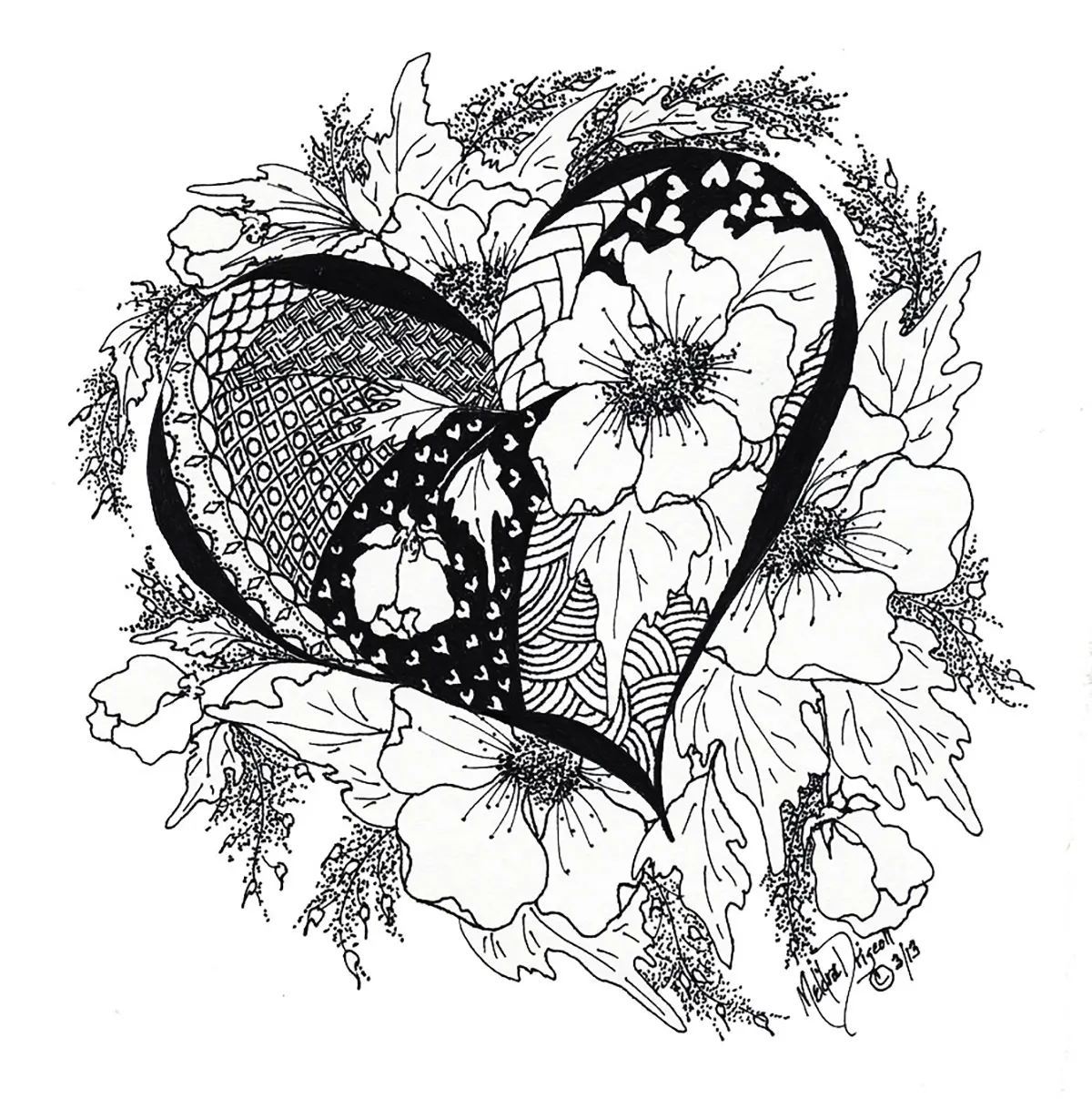 Coloriage Cœur en mandala fleuri pour adultes - Saint-Valentin à imprimer