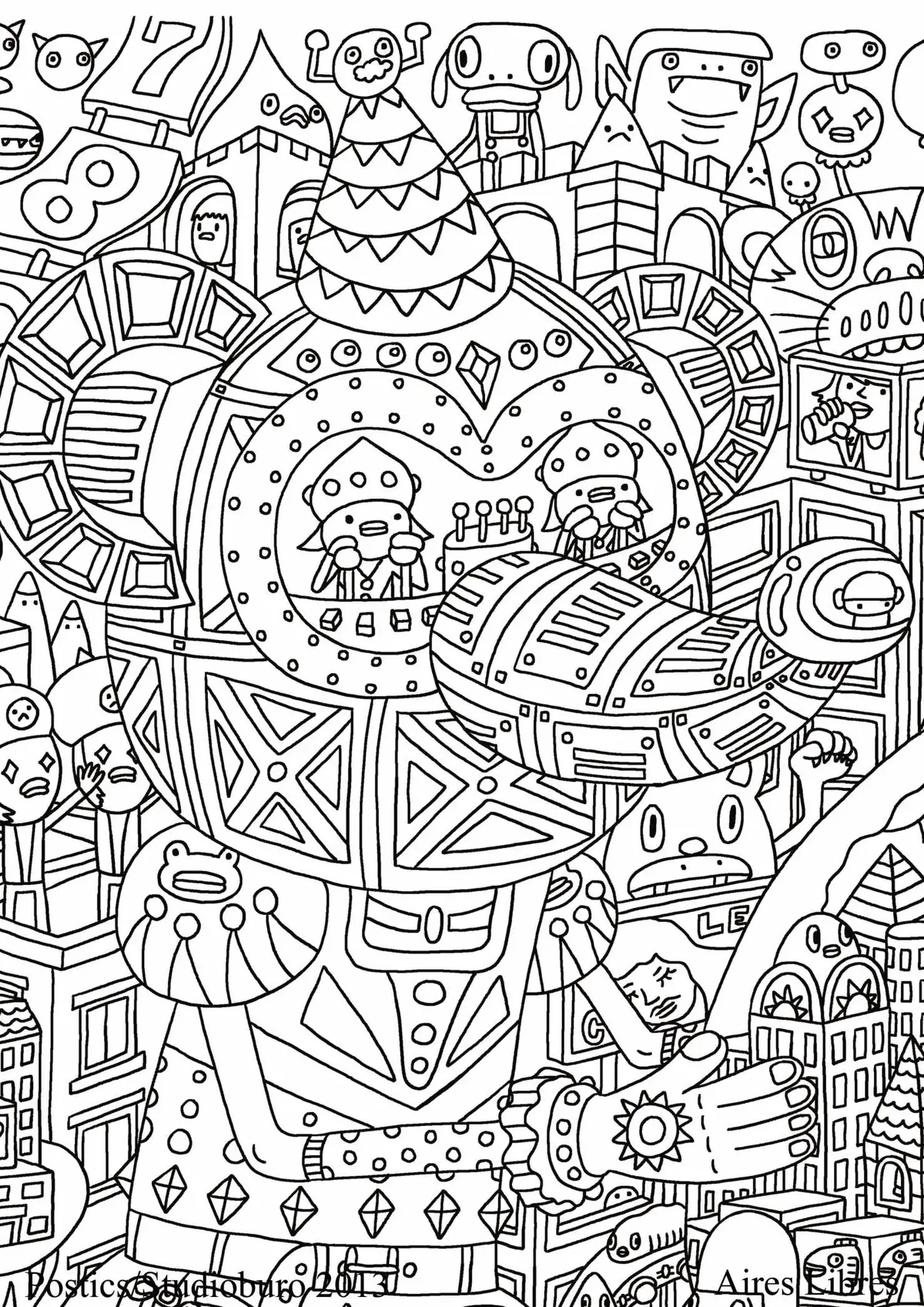 Coloriage Univers spatial avec astronautes et fusée - Adulte à imprimer