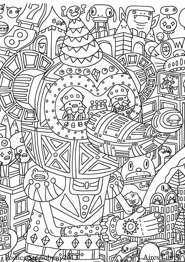 Coloriage Univers spatial avec astronautes et fusée - Adulte à imprimer