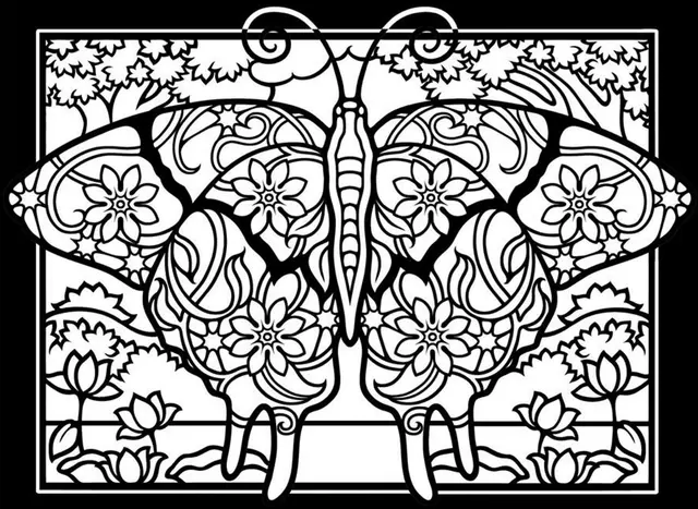 Coloriage Adulte Difficile Papillon Fond Noir - Papillon à imprimer