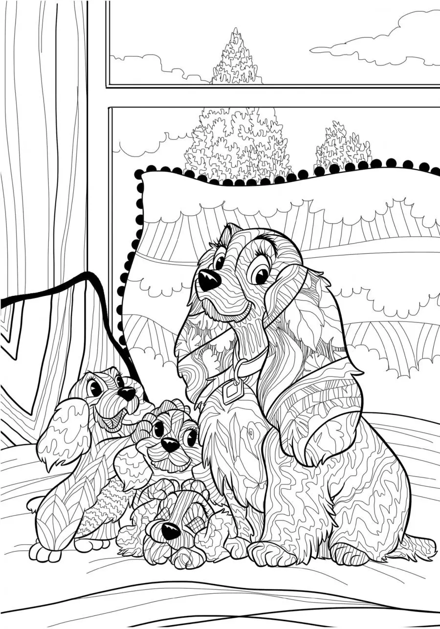 Coloriage Chiots Disney relaxants pour adulte - Adulte à imprimer