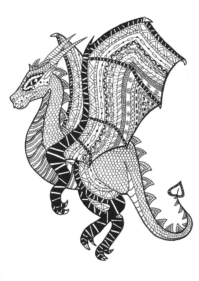 Coloriage Adulte Dragon Zentangle Rachel - Adulte à imprimer