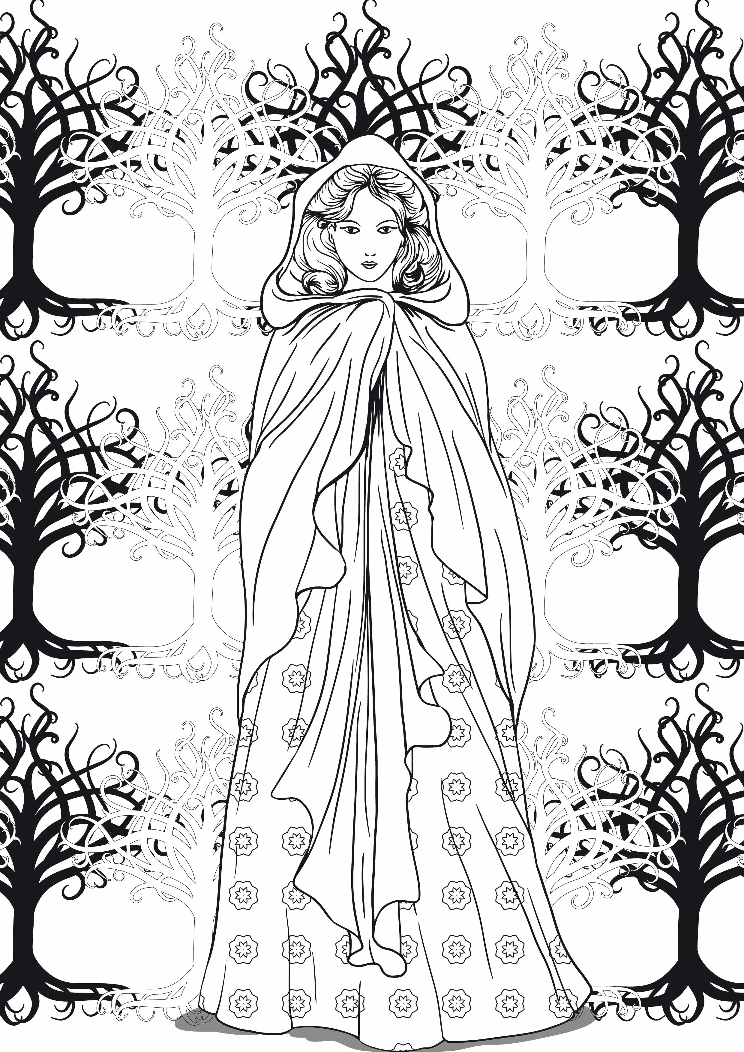 Coloriage Adulte Femme Arbres Zen Anti Stress - Adulte à imprimer