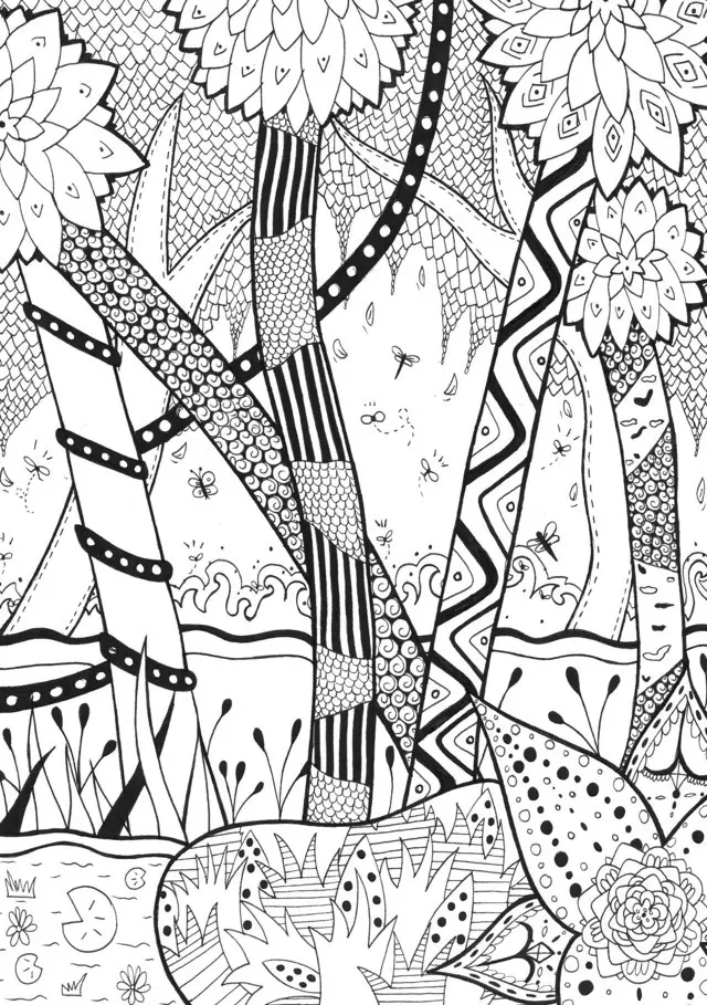Coloriage Adulte Forêt Zentangle Rachel - Adulte à imprimer