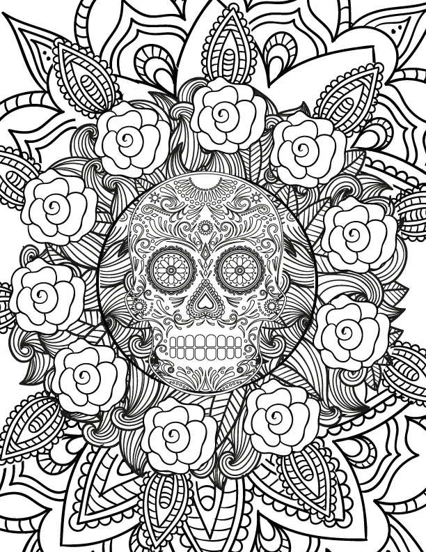 Coloriage Adulte Halloween Hard Squelette Flowers - Adulte à imprimer