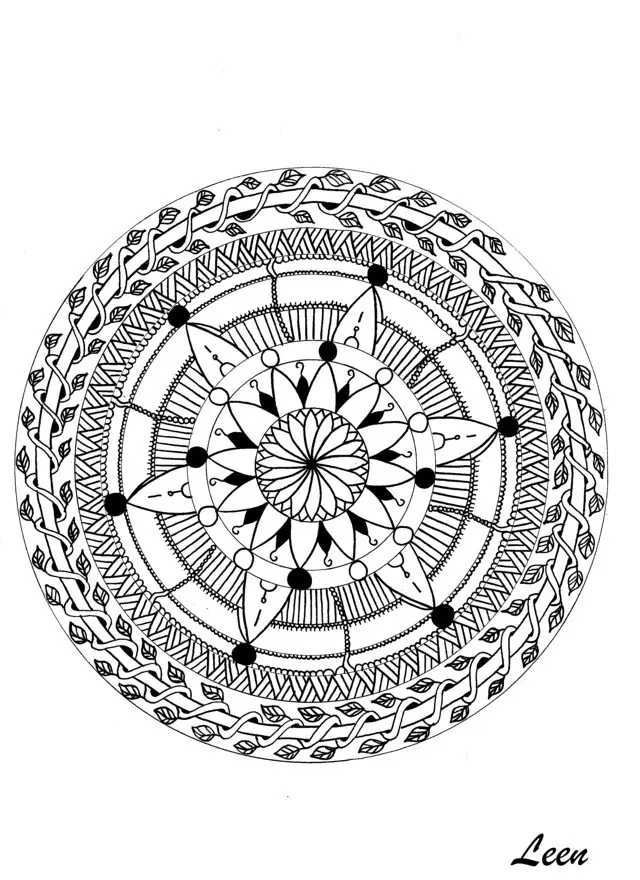 Coloriage Adulte Leen Margot Mandala Feuillu - Adulte à imprimer
