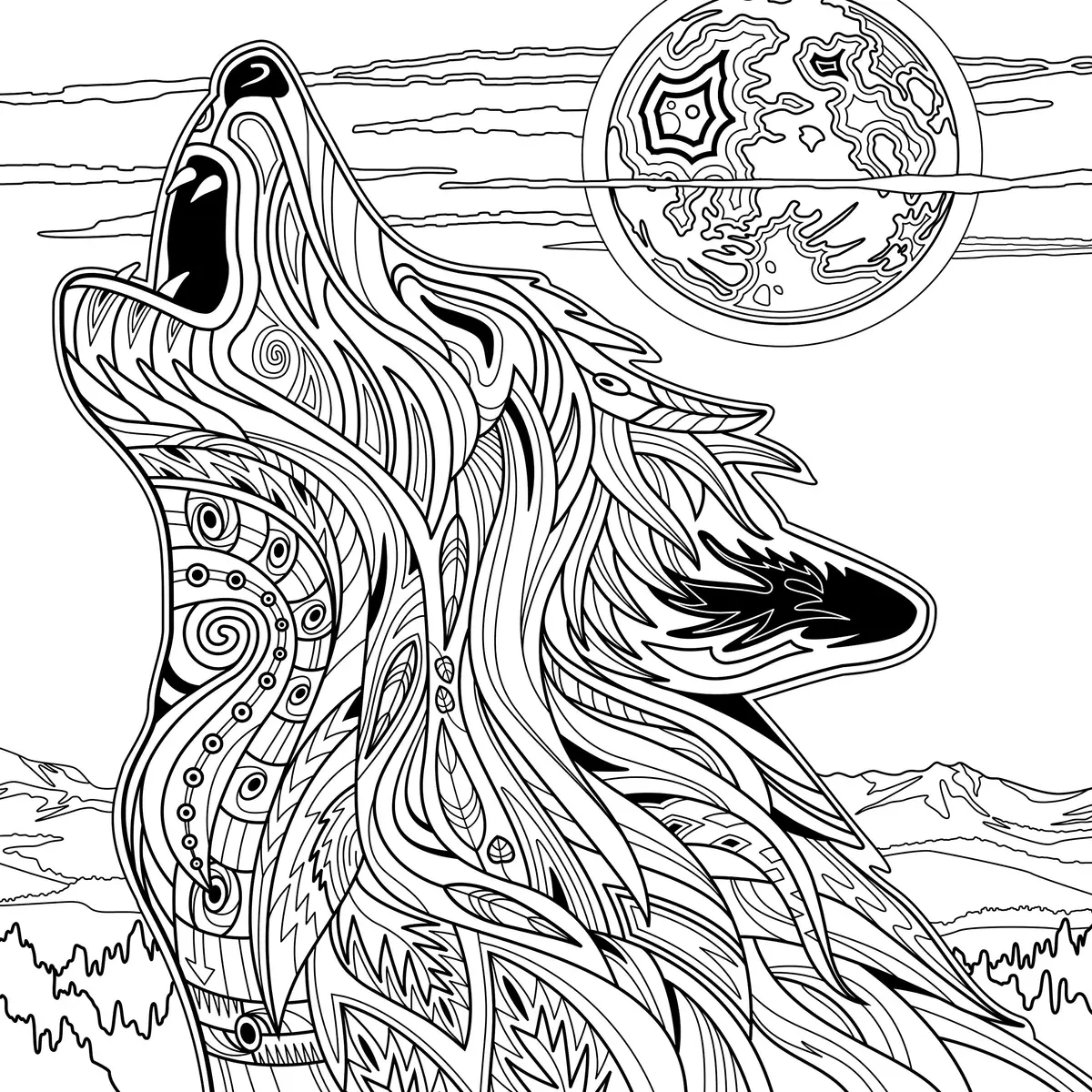 Coloriage Adulte Loup Animaux Yellowstone National Park - Adulte à imprimer