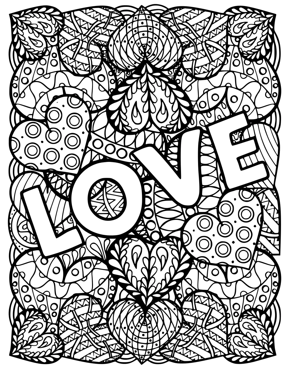 Coloriage Adulte Love Cœurs Saint Valentin - Saint-Valentin à imprimer