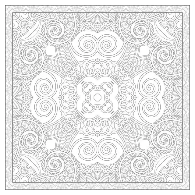 Coloriage Mandala carré symétrique et détaillé - Adulte à imprimer