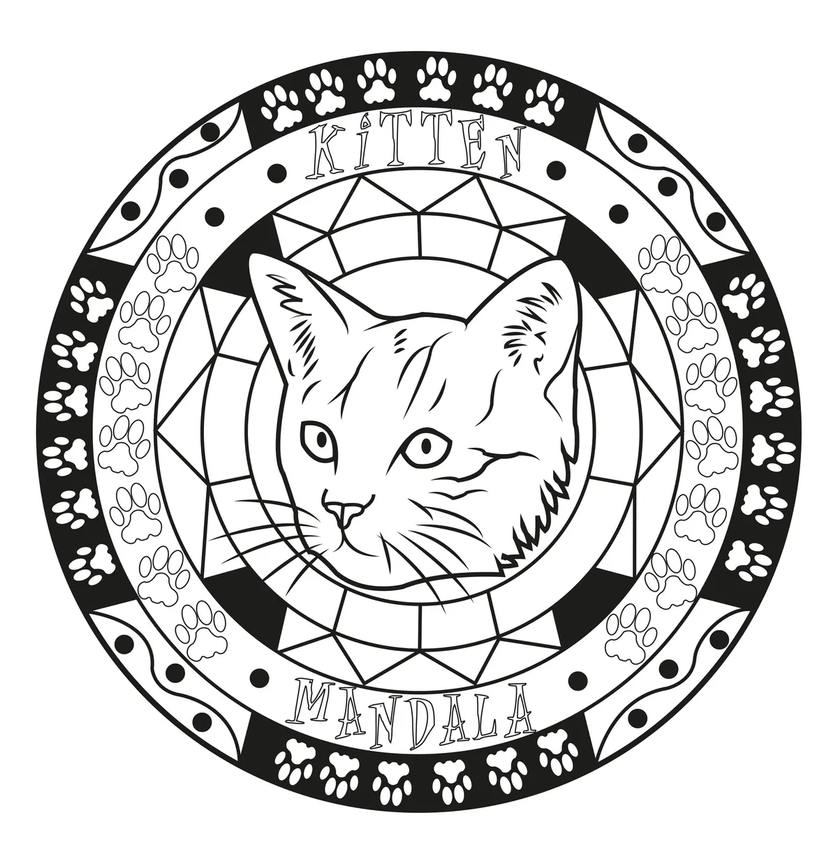 Ausmalbild Mandala Katze Kätzchen Original Leicht – Ausmalbilder für Erwachsene zum Ausdrucken