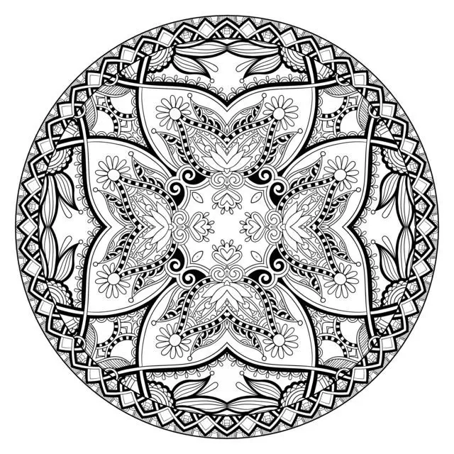 Coloriage Mandala Géométrique Karakotsya Symétrique - Adulte à imprimer