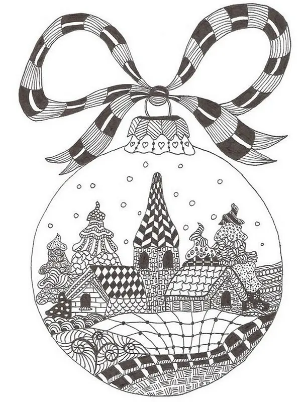 Coloriage Adulte Noël Boule De Noël Maison - Adulte à imprimer