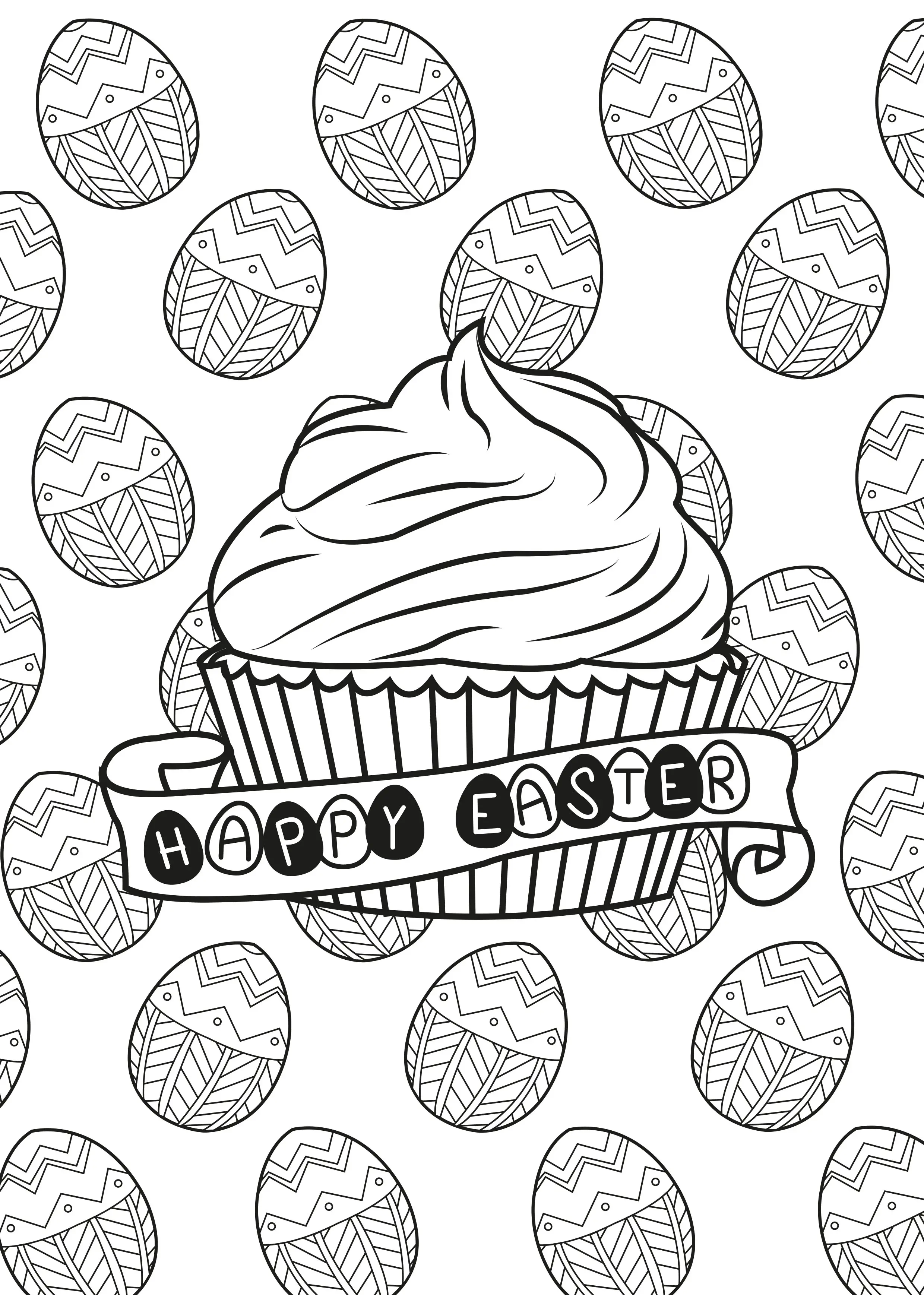 Coloriage Adulte Pâques Œufs Et Cupcakes Par Allan - Pâques adulte à imprimer
