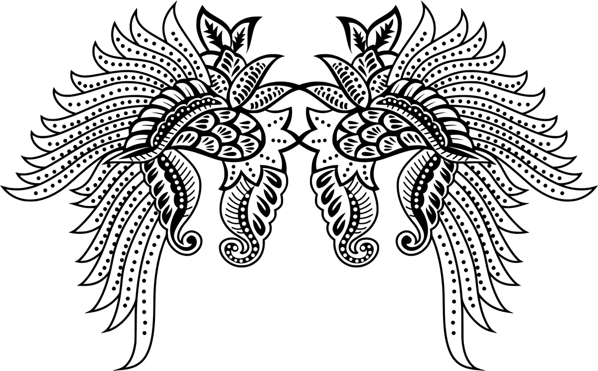 Coloriage Adulte Tatouage Ailes Avec Motifs Fleurss - Adulte à imprimer