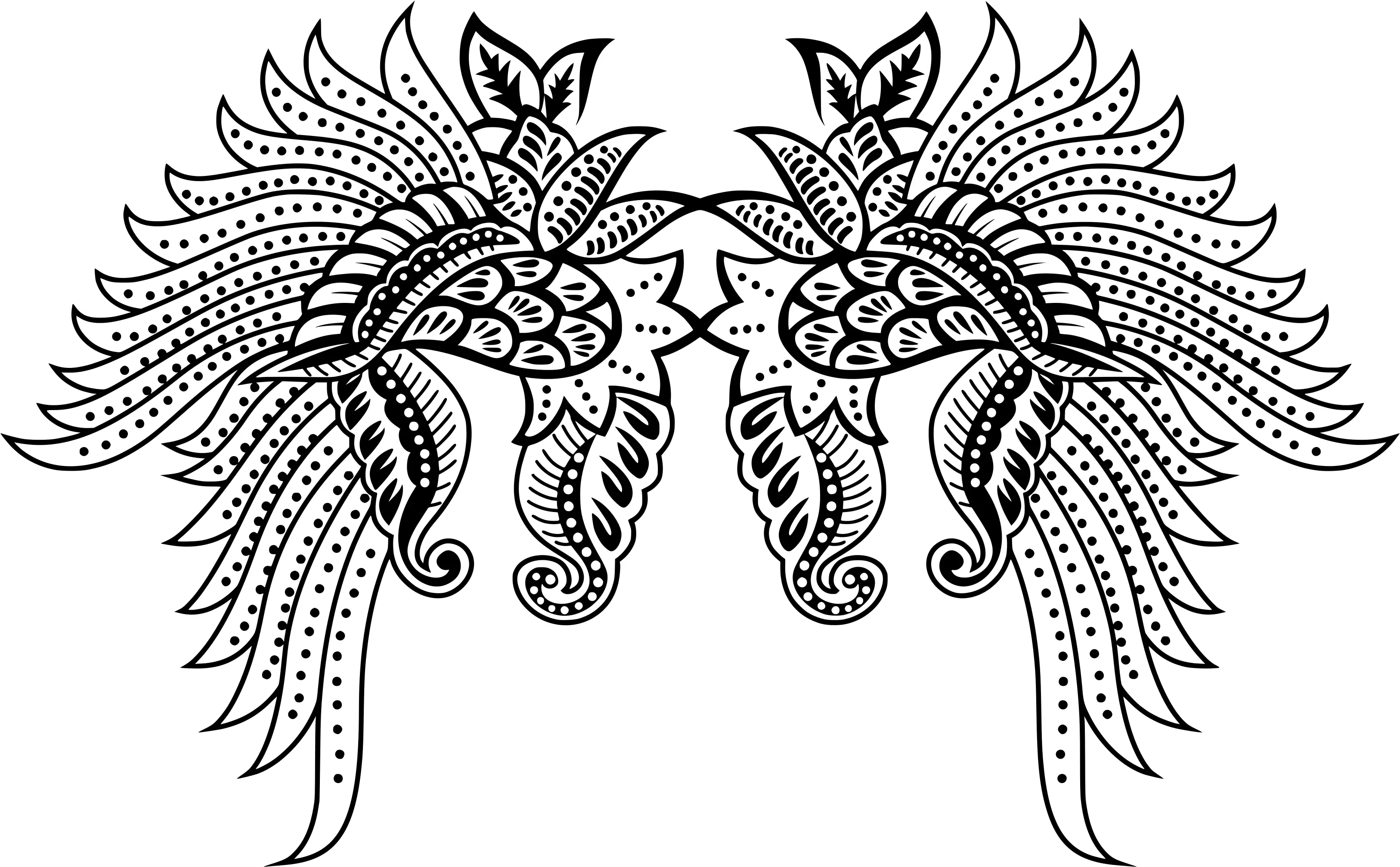 Coloriage Adulte Tatouage Ailes Avec Motifs Fleurss - Adulte à imprimer