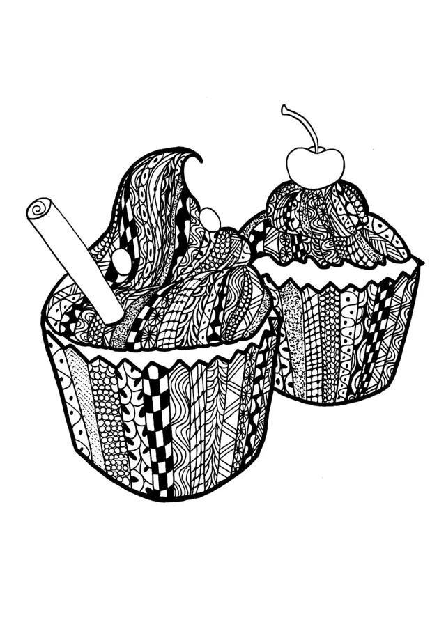Coloriage Adulte Zentangle Cupcakes Celine - Adulte à imprimer