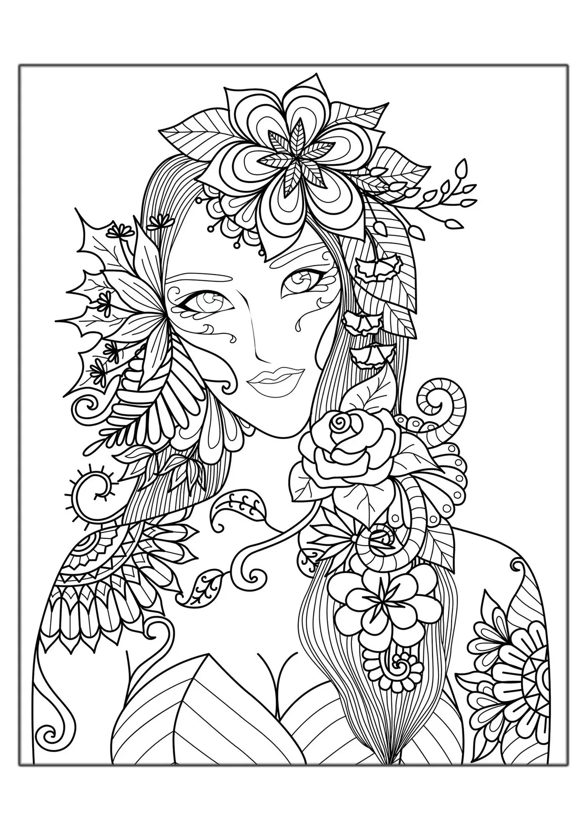 Coloriage Adultes Femme Fleurs Zen - Adulte à imprimer