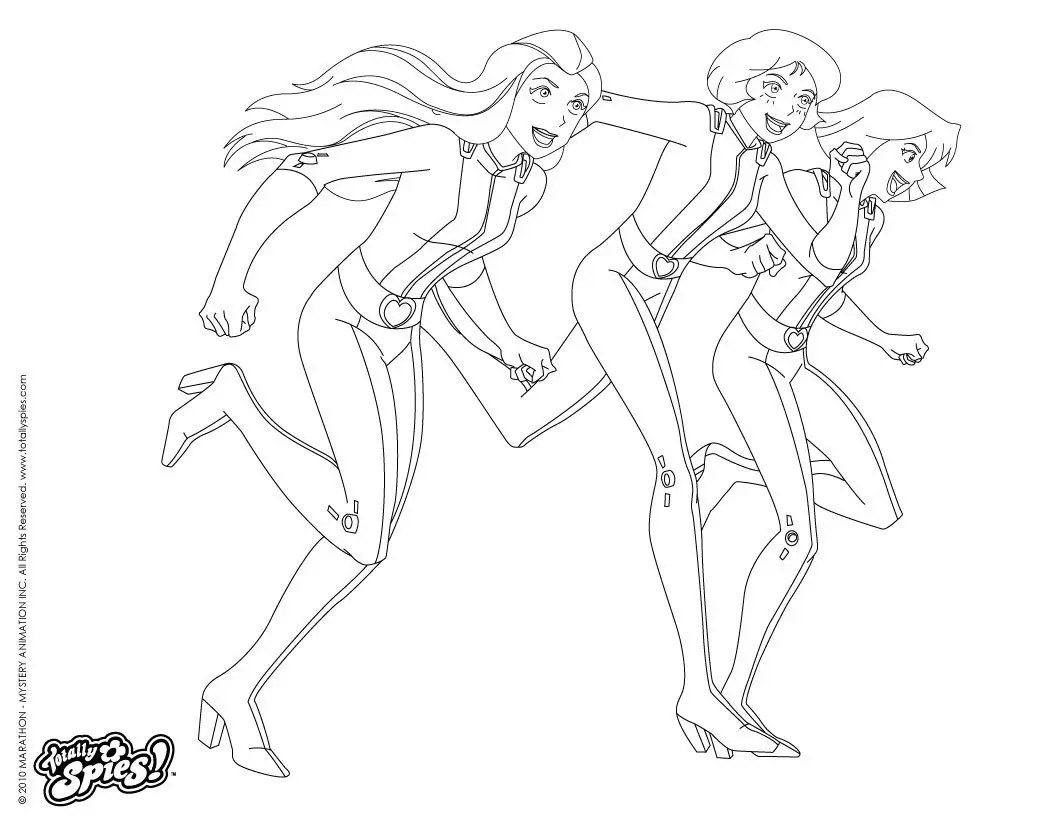 Ausmalbild Alex und Clover im Vollsprint – Totally Spies Ausmalbilder zum Ausdrucken