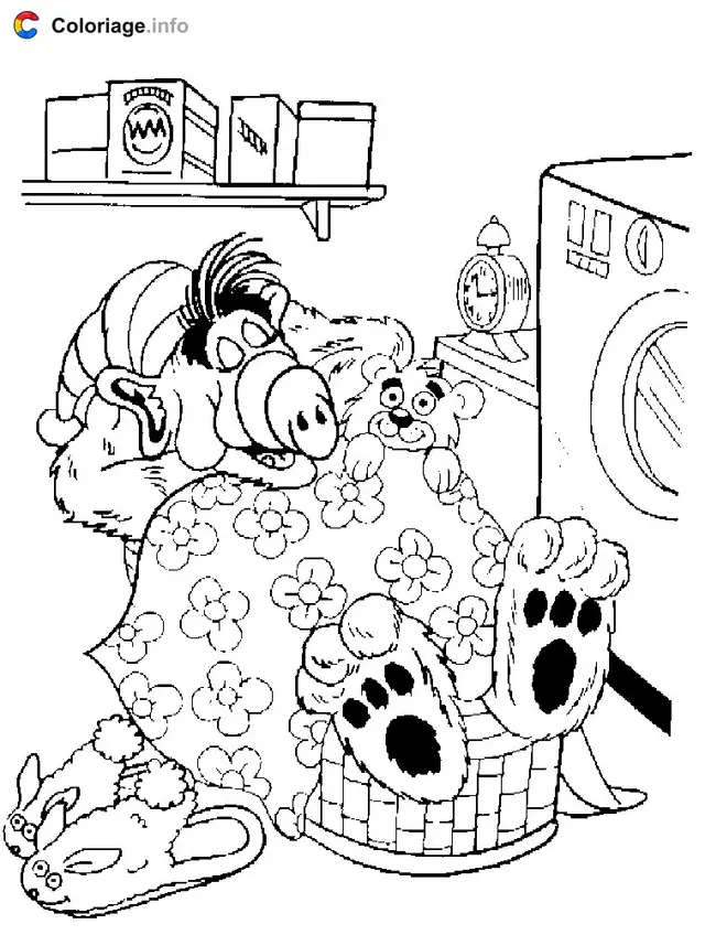 Desenho de Alf na cama para colorir