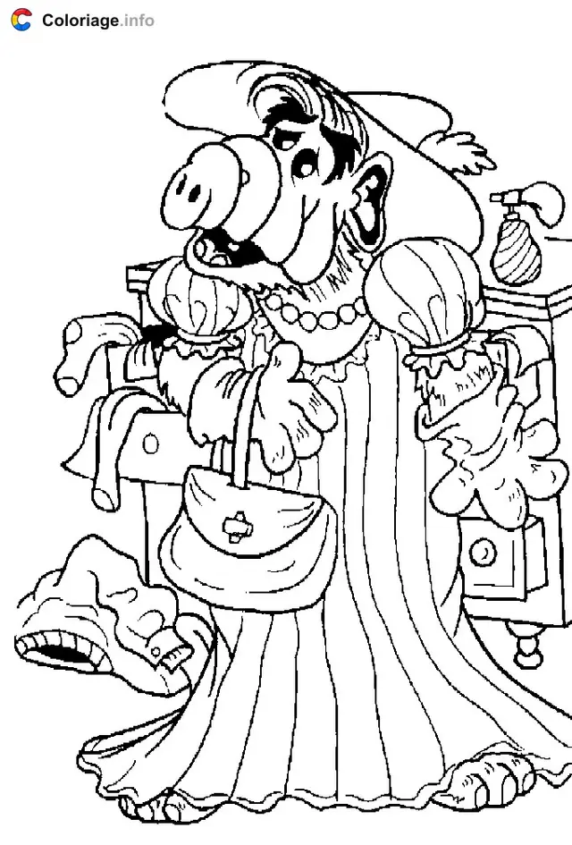 Desenho de Alf com vestido para colorir