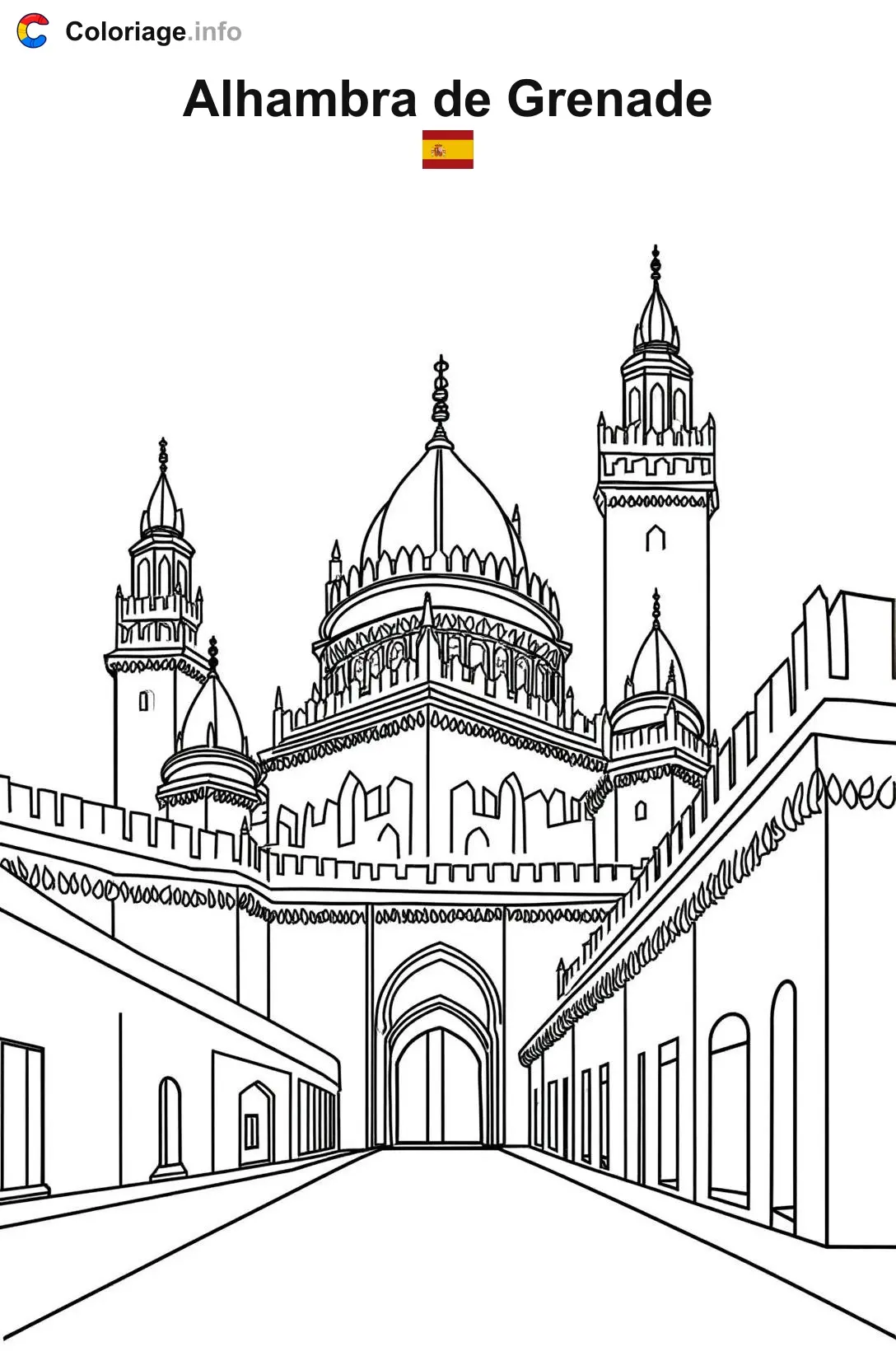 Coloriage Alhambra de Grenade Espagne - Monuments à imprimer