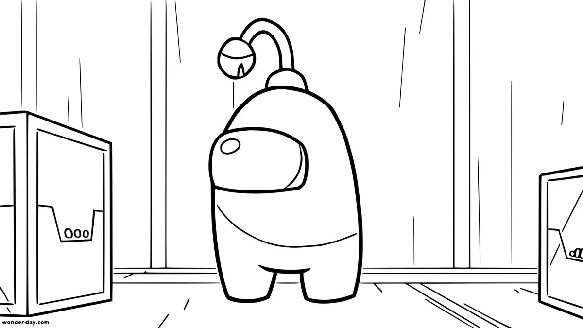 Among Us Alien Inside the Spaceship coloring page to print