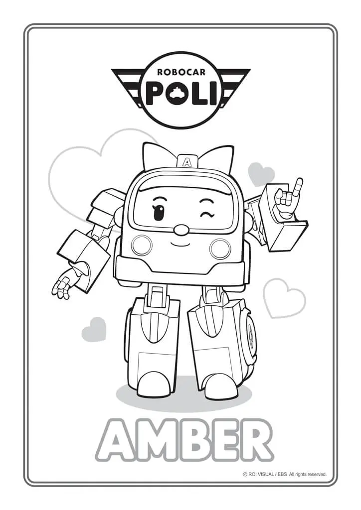 Ausmalbild Amber Robocar Poli Rosa Krankenwagen zum Ausdrucken