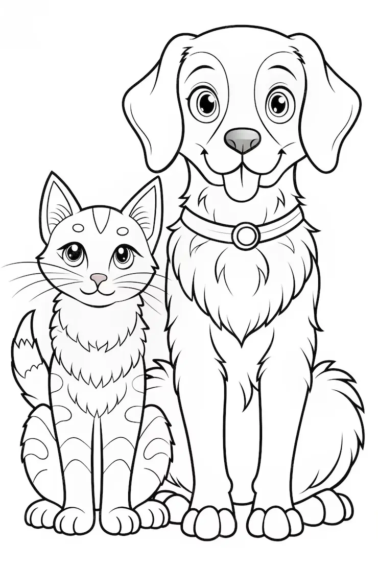 Coloriage Amitie Chien Et Chat Mignon - Chien et chat à imprimer