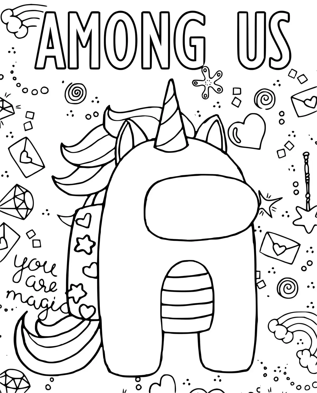 Ausmalbild Among Us Einhorn zum Ausdrucken
