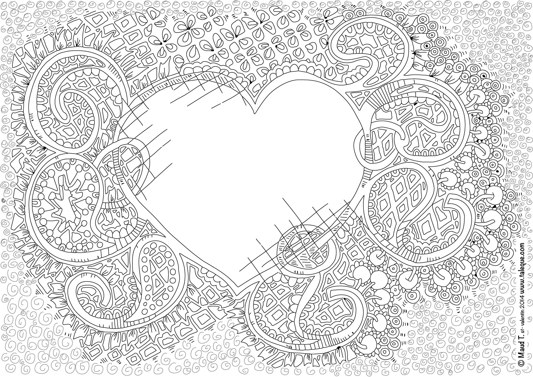Coloriage Amour Adulte Inspiration Zen - Saint-Valentin à imprimer