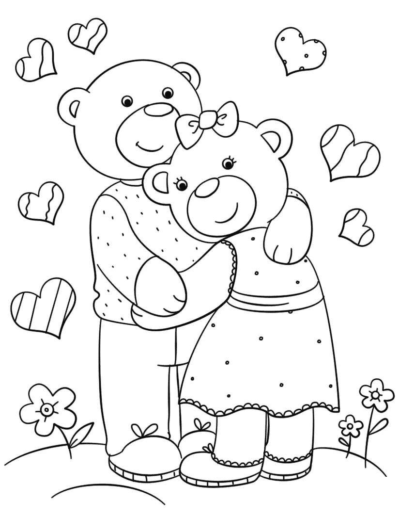 Coloriage Amour Ourson Par Lena London - Saint-Valentin à imprimer