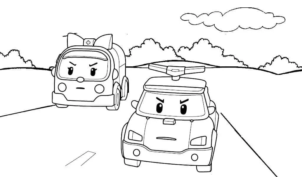Coloriage Amver Et Poli Voiture - Robocar poli à imprimer