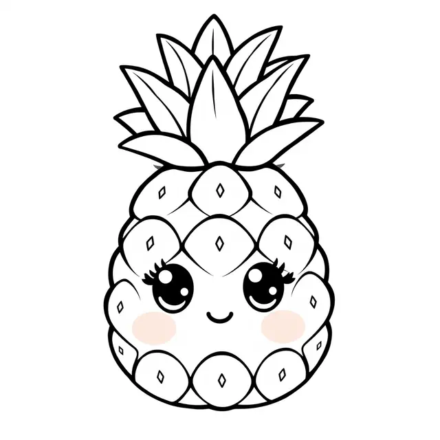 Kawaii Pineapple Fruit coloring page to print