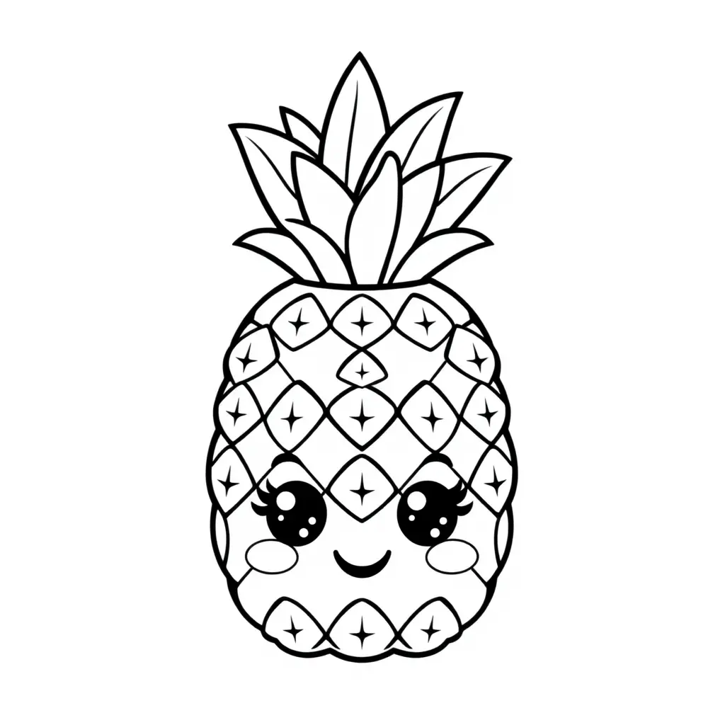 Coloriage Ananas 2 Fruit Kawaii - Kawaii fruits à imprimer