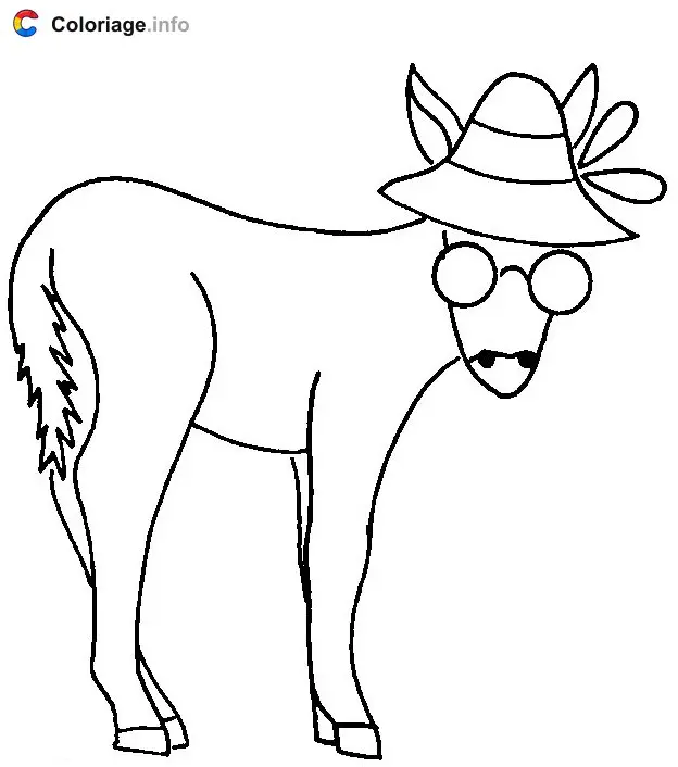 Donkey with Hat and Glasses coloring page to print