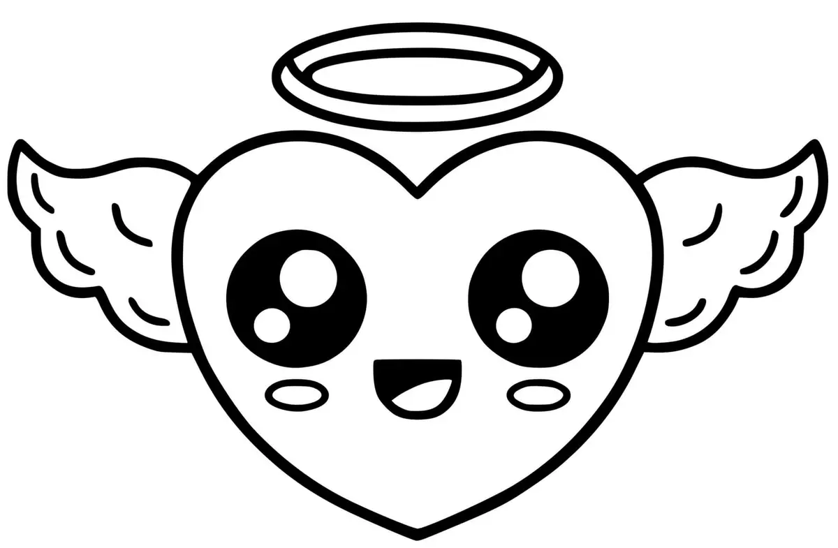 Kleurplaat Kawaii engel met hartje om te printen