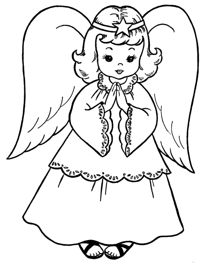 Coloriage Chérubin festif avec baguette magique - Ange de Noël à imprimer