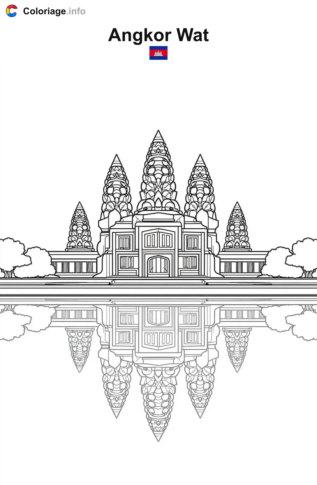 Coloriage Angkor Wat Cambodge - Monuments à imprimer
