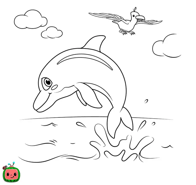 Coloriage Animaux Marin Dauphin Cocomelon - Cocomelon à imprimer