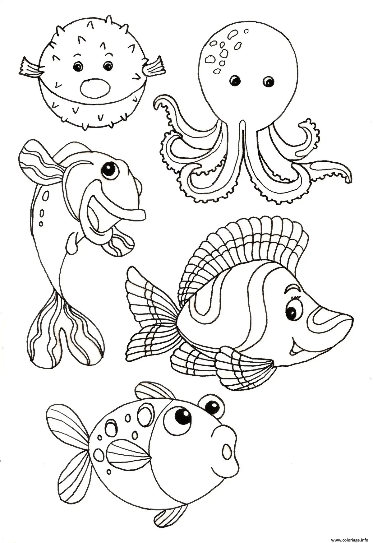 Sea Animals of the Ocean coloring page to print