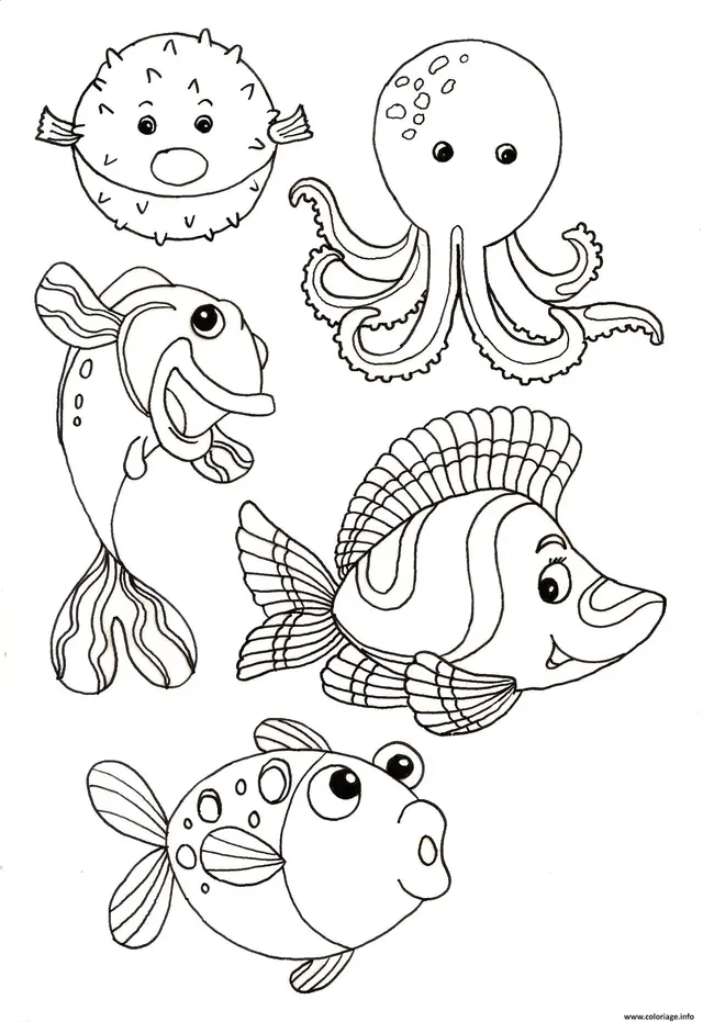 Sea Animals of the Ocean coloring page to print