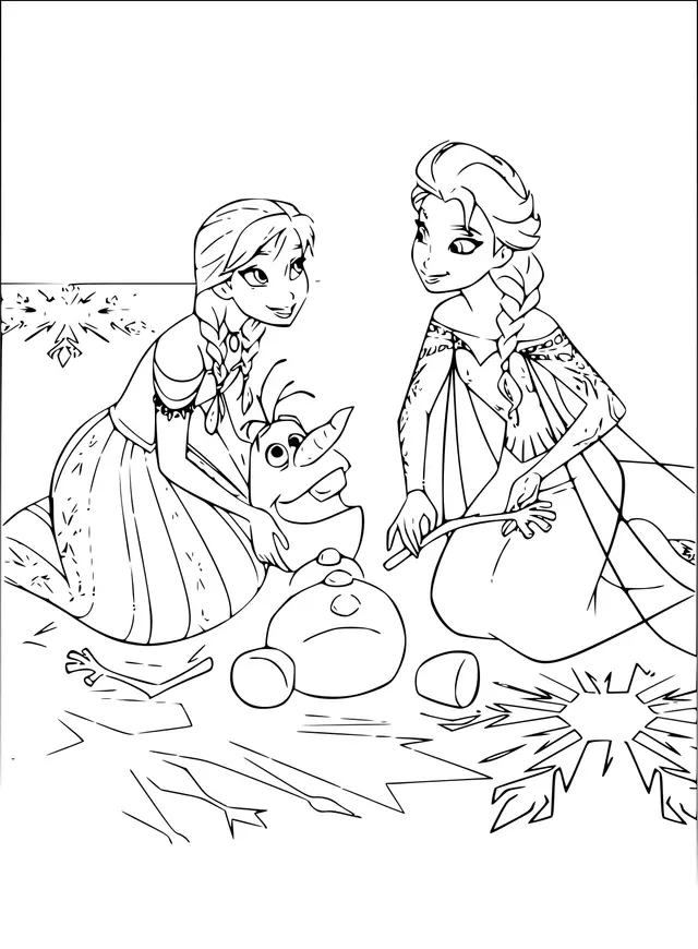 Coloriage Anna Elsa Avec Olaf - La Reine des neiges à imprimer