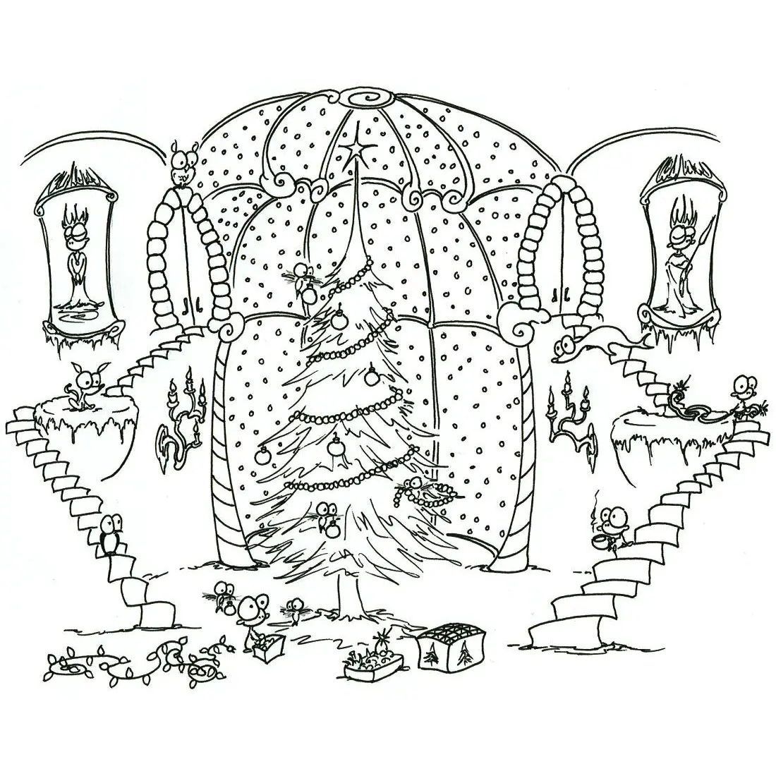Coloriage Arbre De Noël Dans Verriere - Noël à imprimer