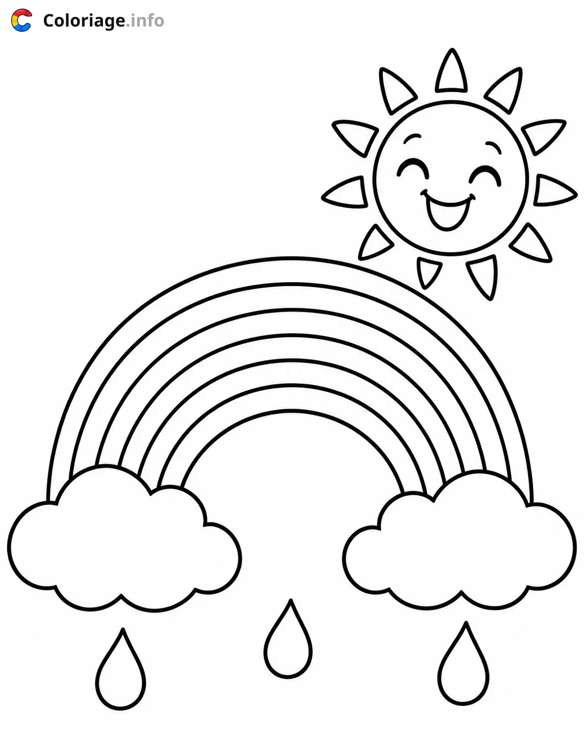 Coloriage Arc-en-ciel avec soleil et pluie - Arc en ciel à imprimer