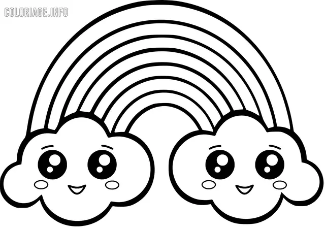 Coloriage Arc En Ciel Dessin Kawaii - Kawaii à imprimer