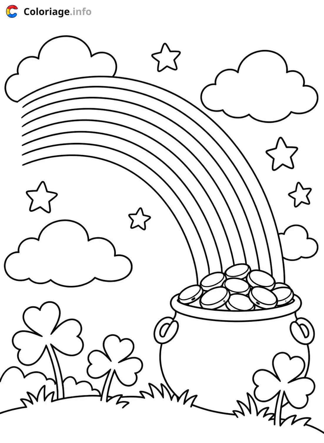 Coloriage Arc-en-ciel et pot d'or - Arc en ciel à imprimer