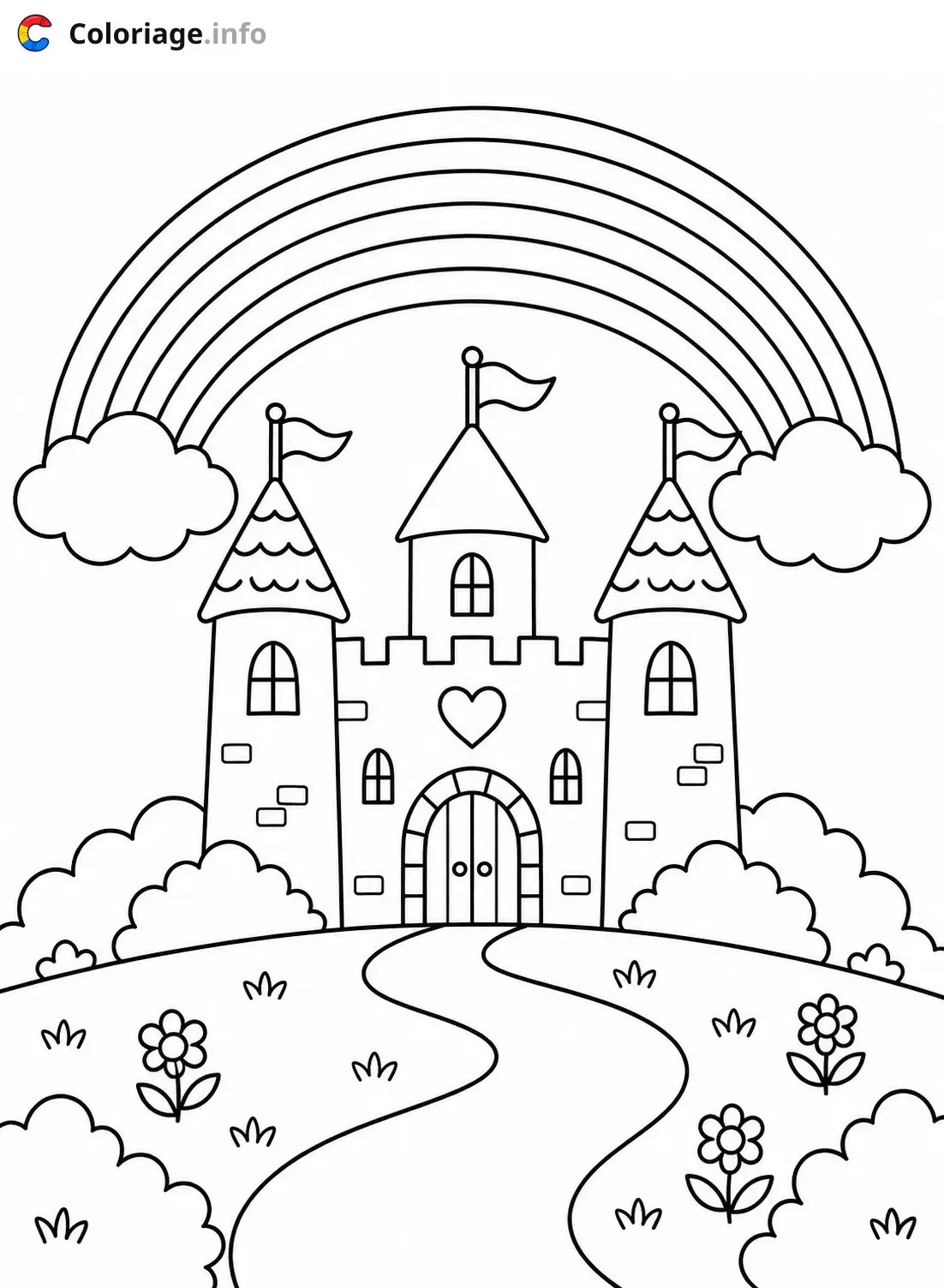 Coloriage Arc-en-ciel Le château de la princesse - Arc en ciel à imprimer