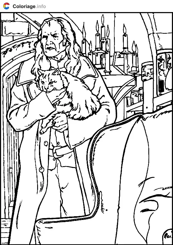 Argus Filch and Mrs. Norris coloring page to print