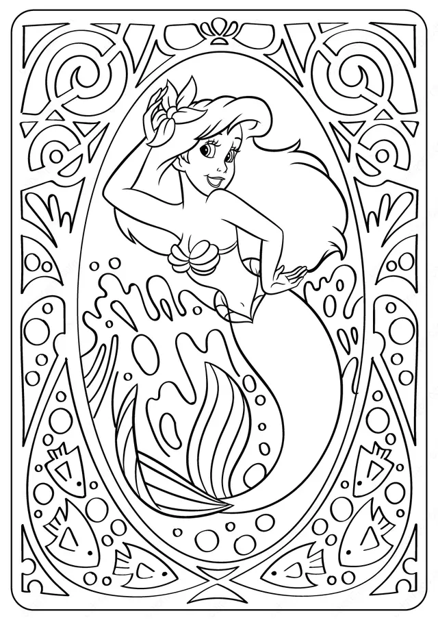 Ariel Little Mermaid Disney Mandala coloring page to print